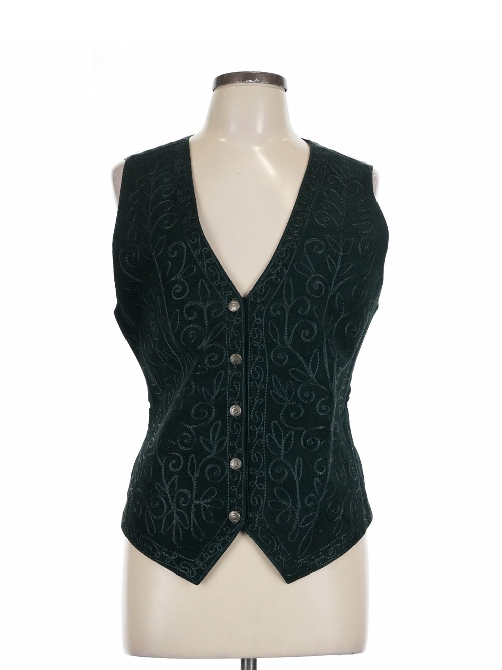Jane Ashley Dark Green Velvet Vest with Detail 100% Leather